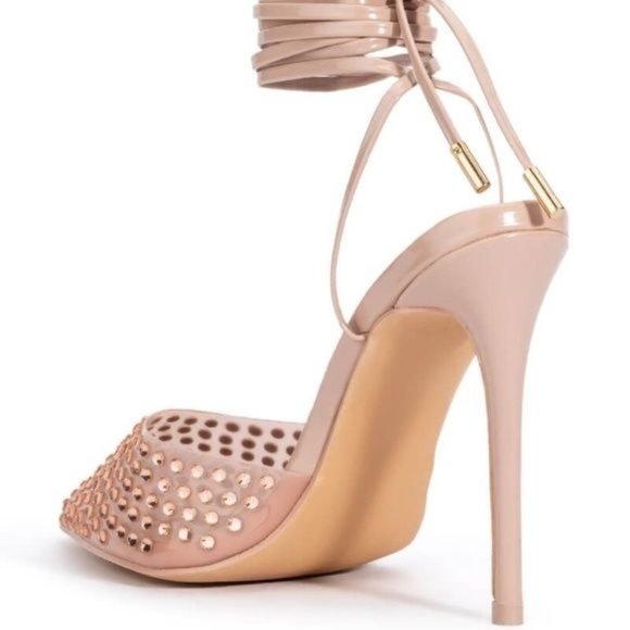 Callie Nude Rhinestone Sling Bling: PVC Stiletto Pumps 8 / 8.5 - Picture 3 of 5